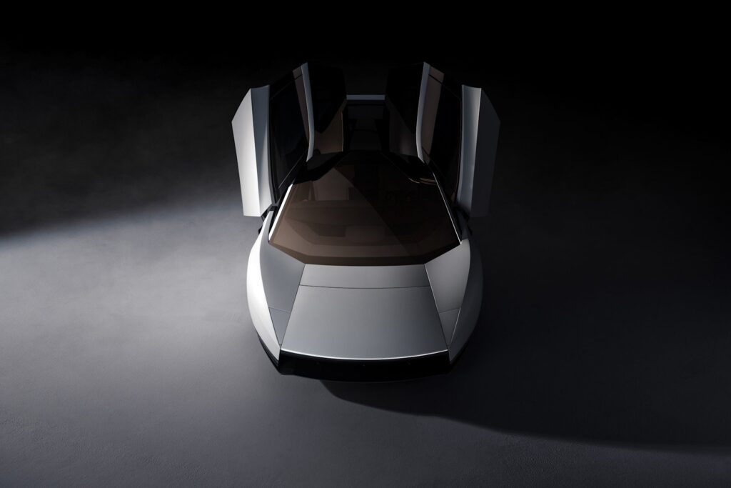 Novo Tesla Roadster visto de cima com as portas abertas