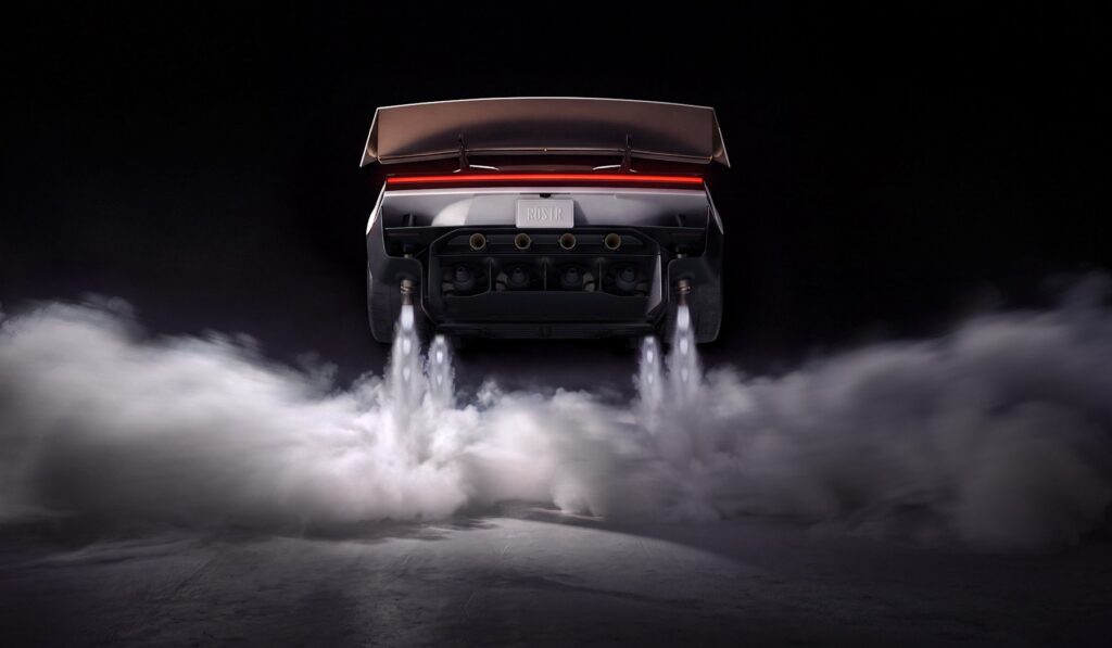 Propulsores traseiros do novo Tesla Roadster em funcionamento